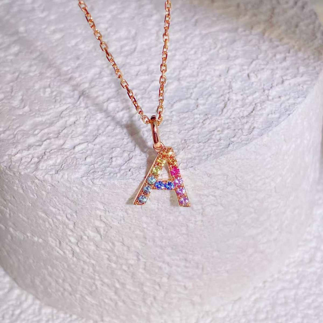 Colorful Sapphire Letter-A Necklace D0.24ct. 18K