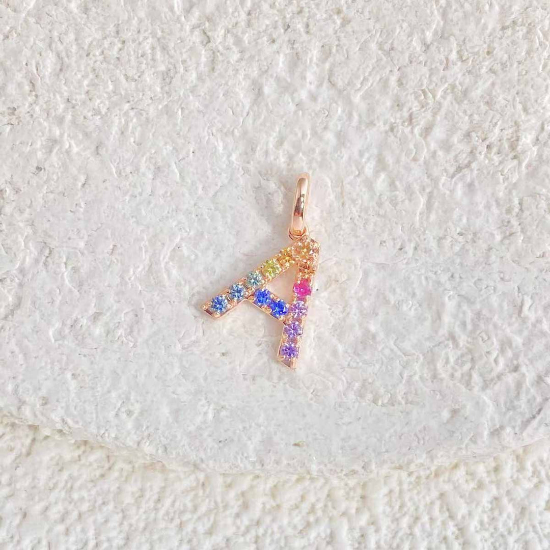 Colorful Sapphire Letter-A Necklace D0.24ct. 18K