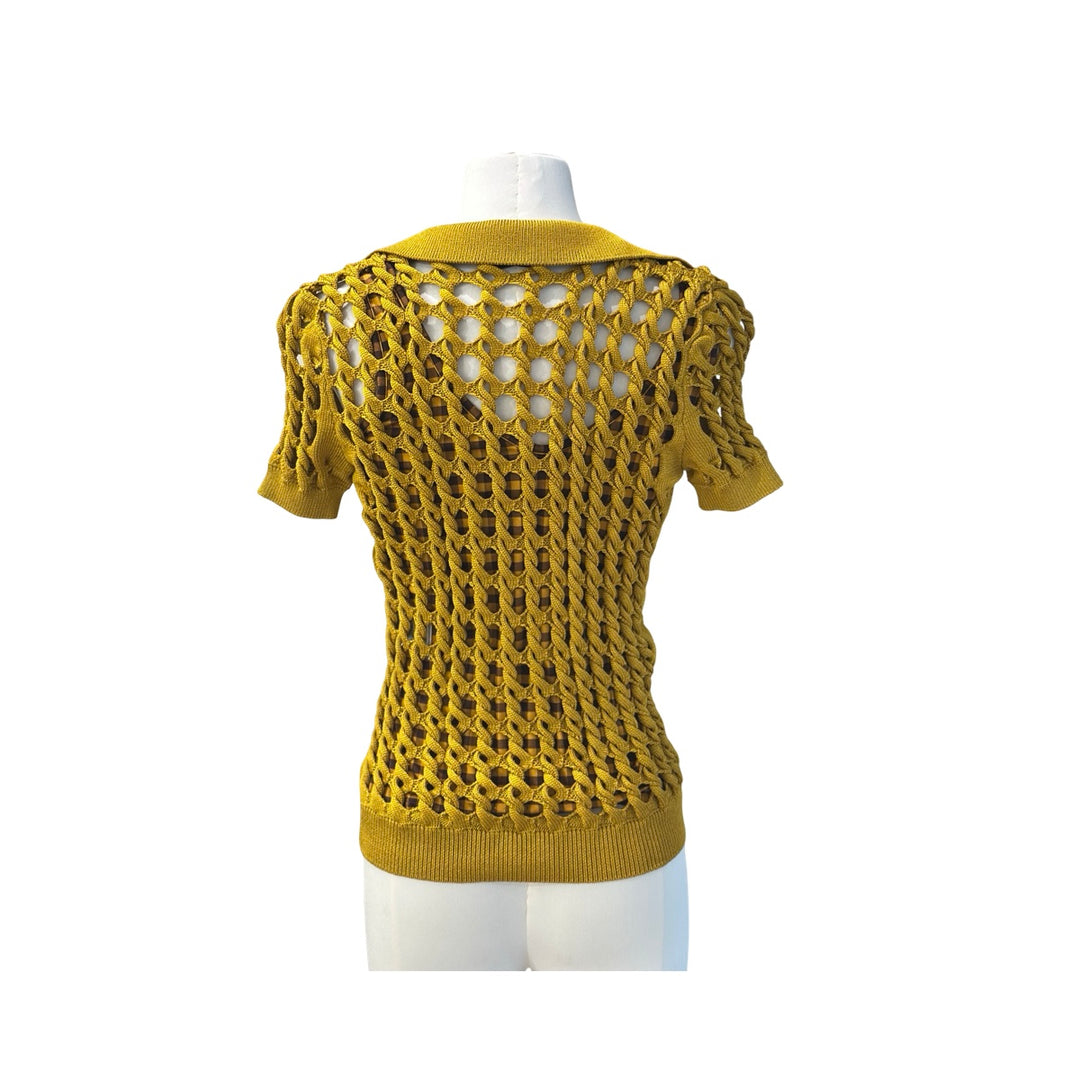 Fendi Short Sleeve Open Knit Top Yellow 2 Pieces