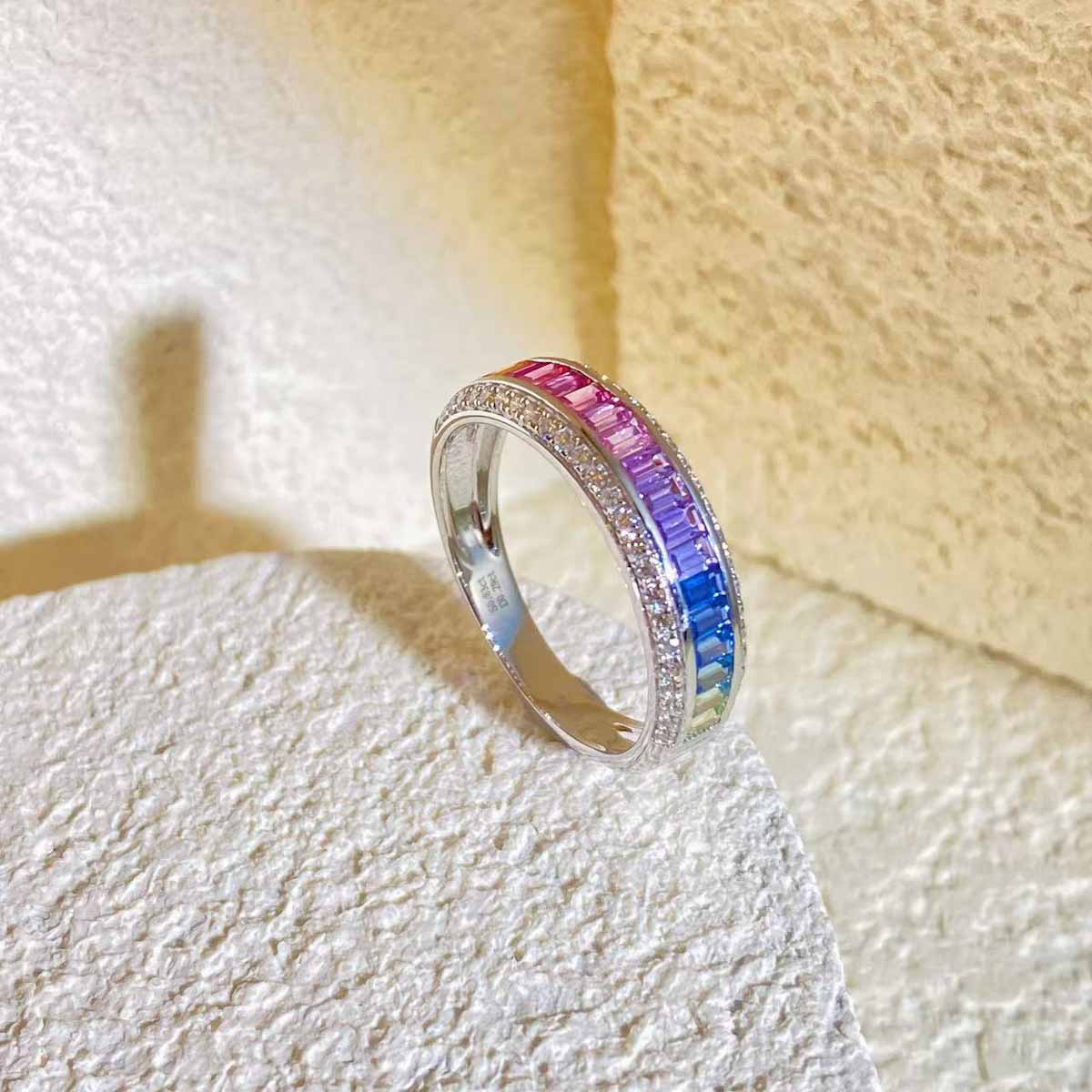 Colorful Sapphire Diamond Eternity Ring D0.83ct d0.29ct. 18K