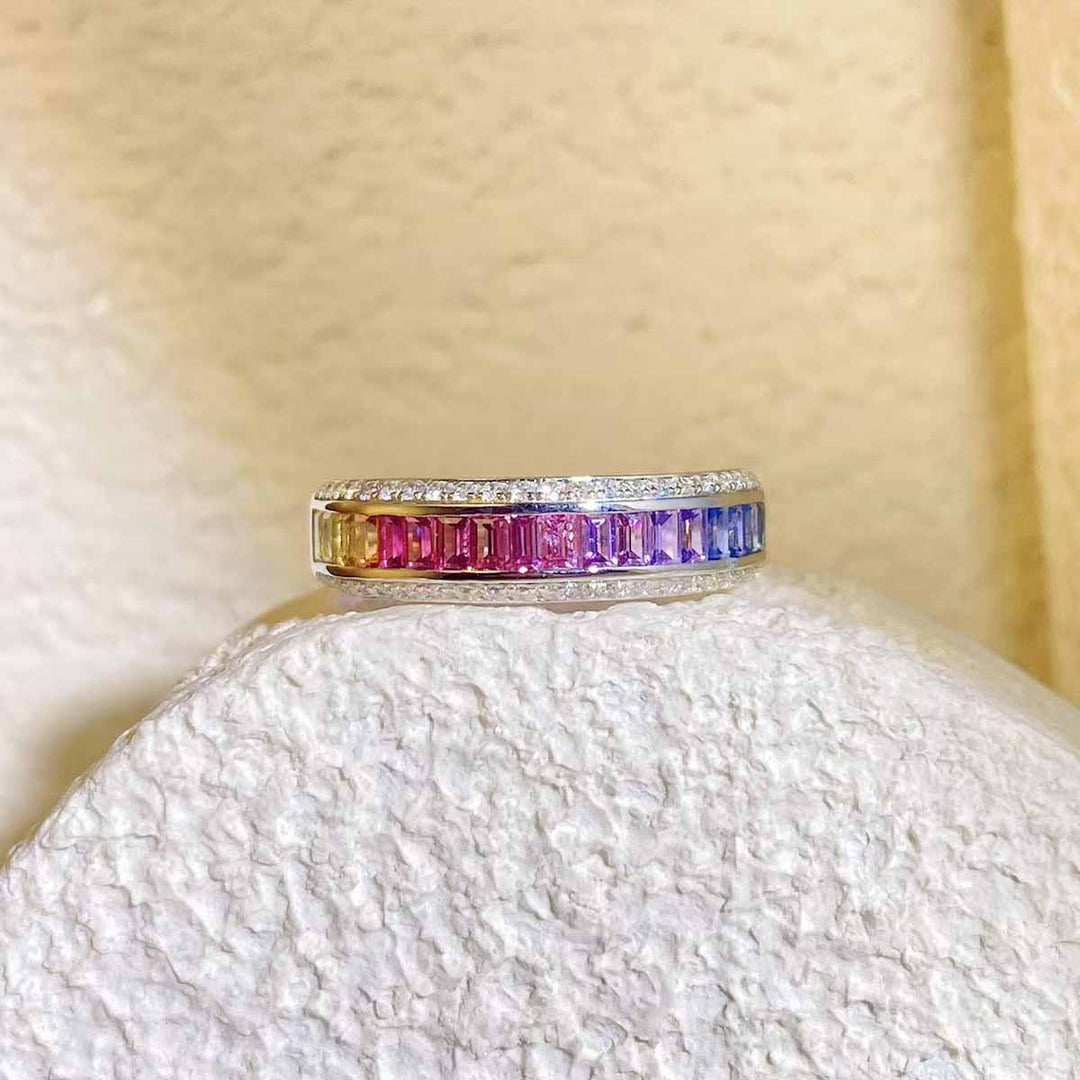 Colorful Sapphire Diamond Eternity Ring D0.83ct d0.29ct. 18K