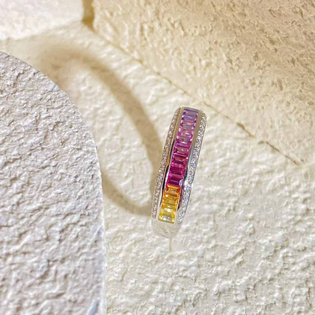 Colorful Sapphire Diamond Eternity Ring D0.83ct d0.29ct. 18K