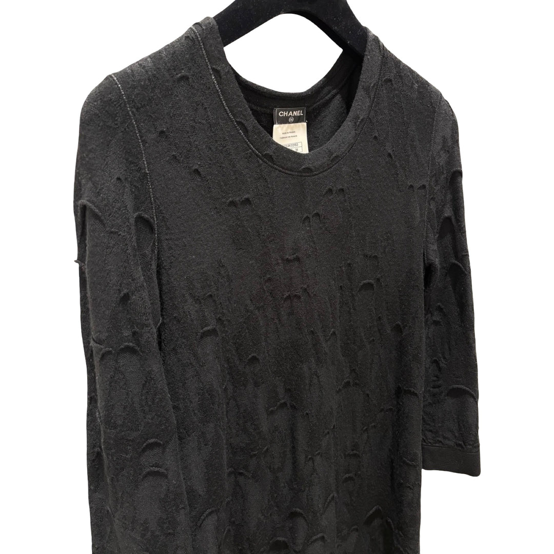 Chanel 11A Relaxed Knit Dress Black Wool #38