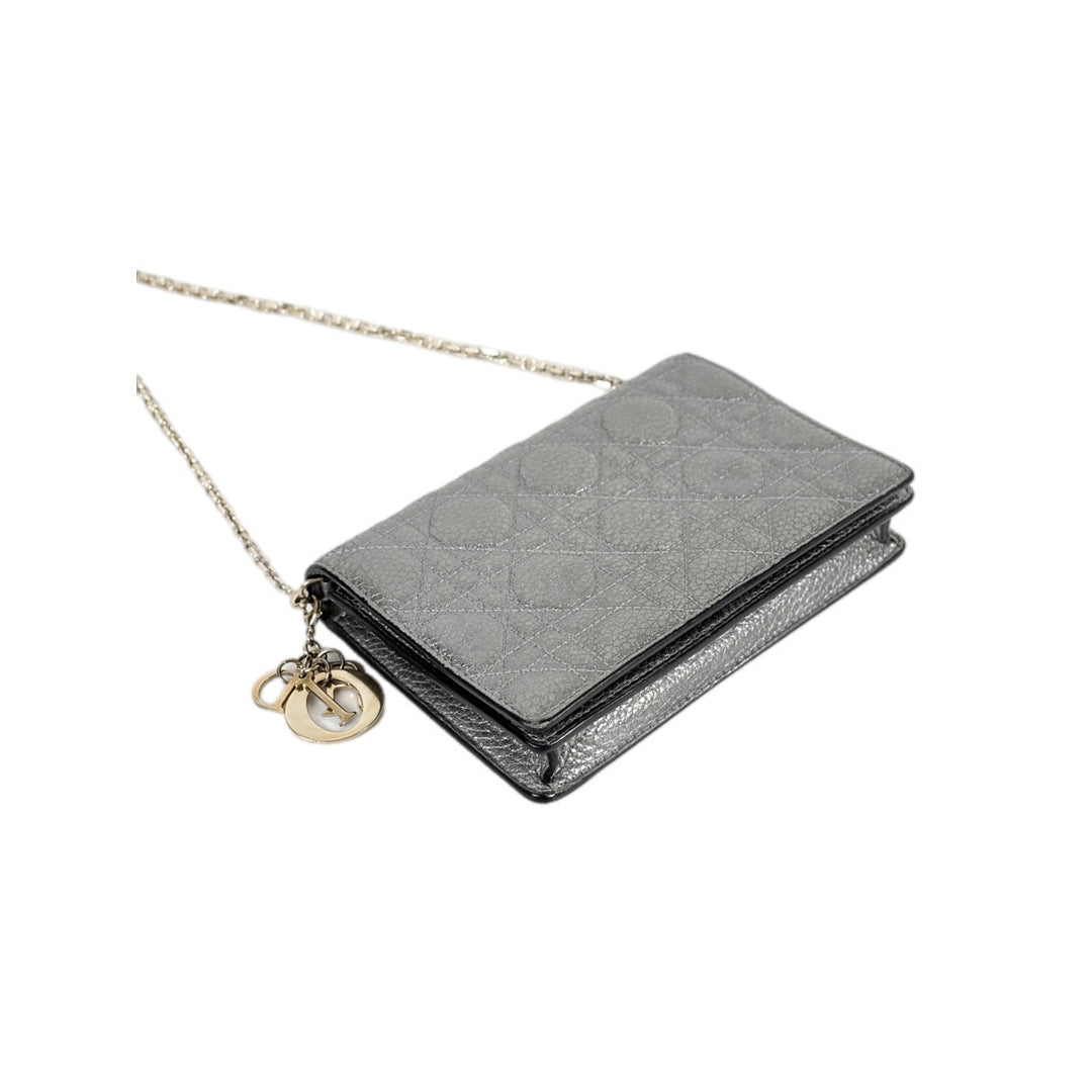 Dior Lady Dior Wallet With Chain Bag  Silver
