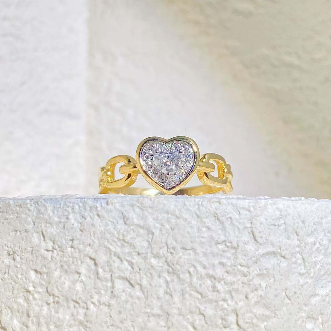 Natural White Diamond Heart Chain Style Ring D0.20ct d0.07ct,18K F-G VS