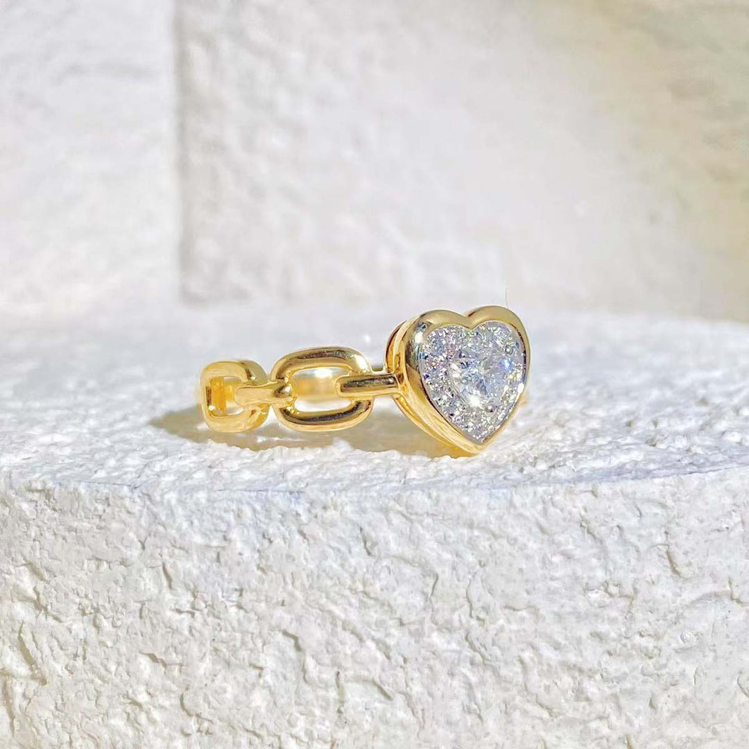 Natural White Diamond Heart Chain Style Ring D0.20ct d0.07ct,18K F-G VS