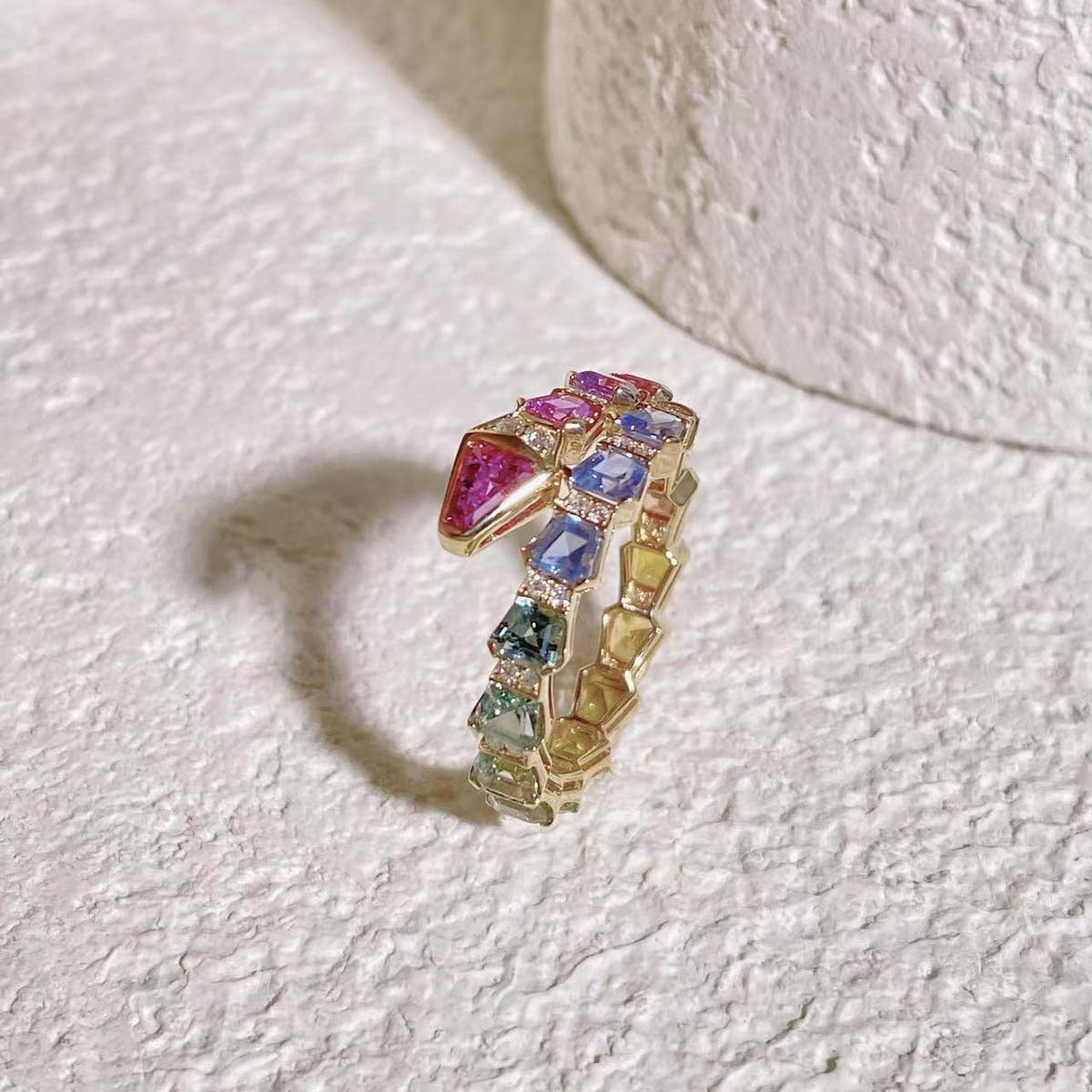 Colorful Sapphire Diamond Serpenti Ring D3.14ct d0.20ct.18K