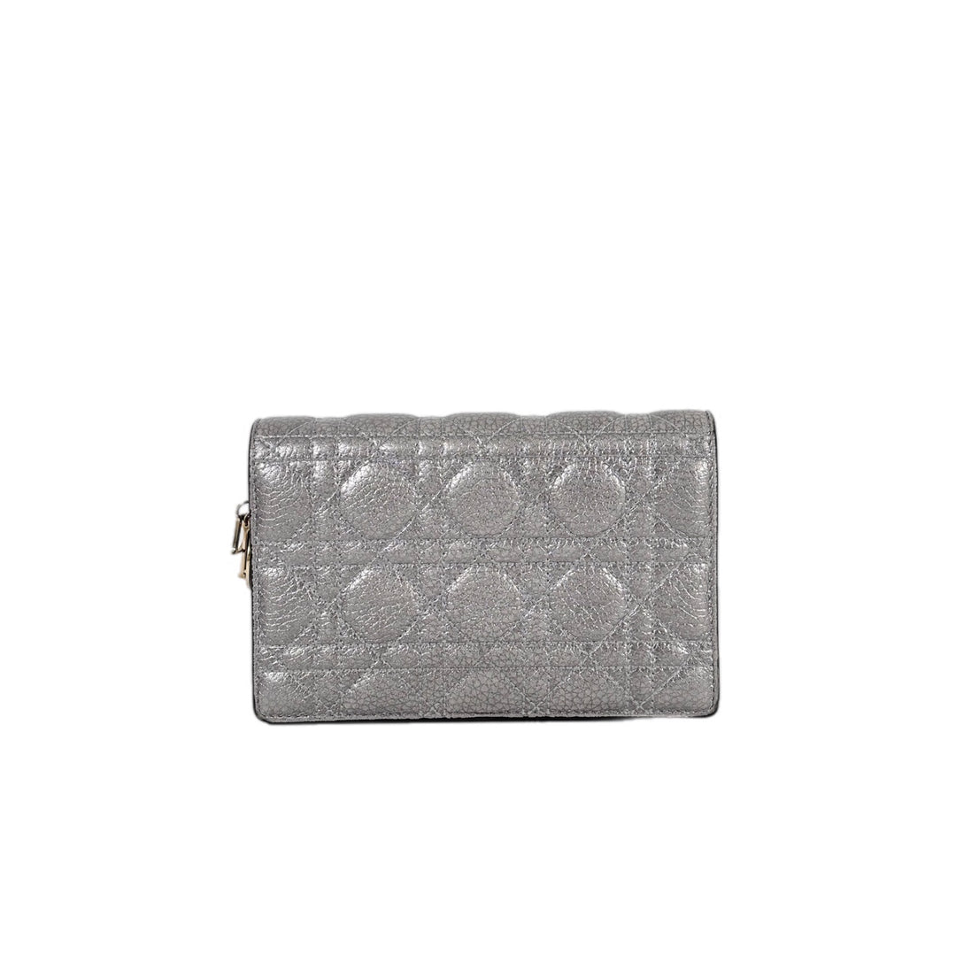 Dior Lady Dior Wallet With Chain Bag  Silver