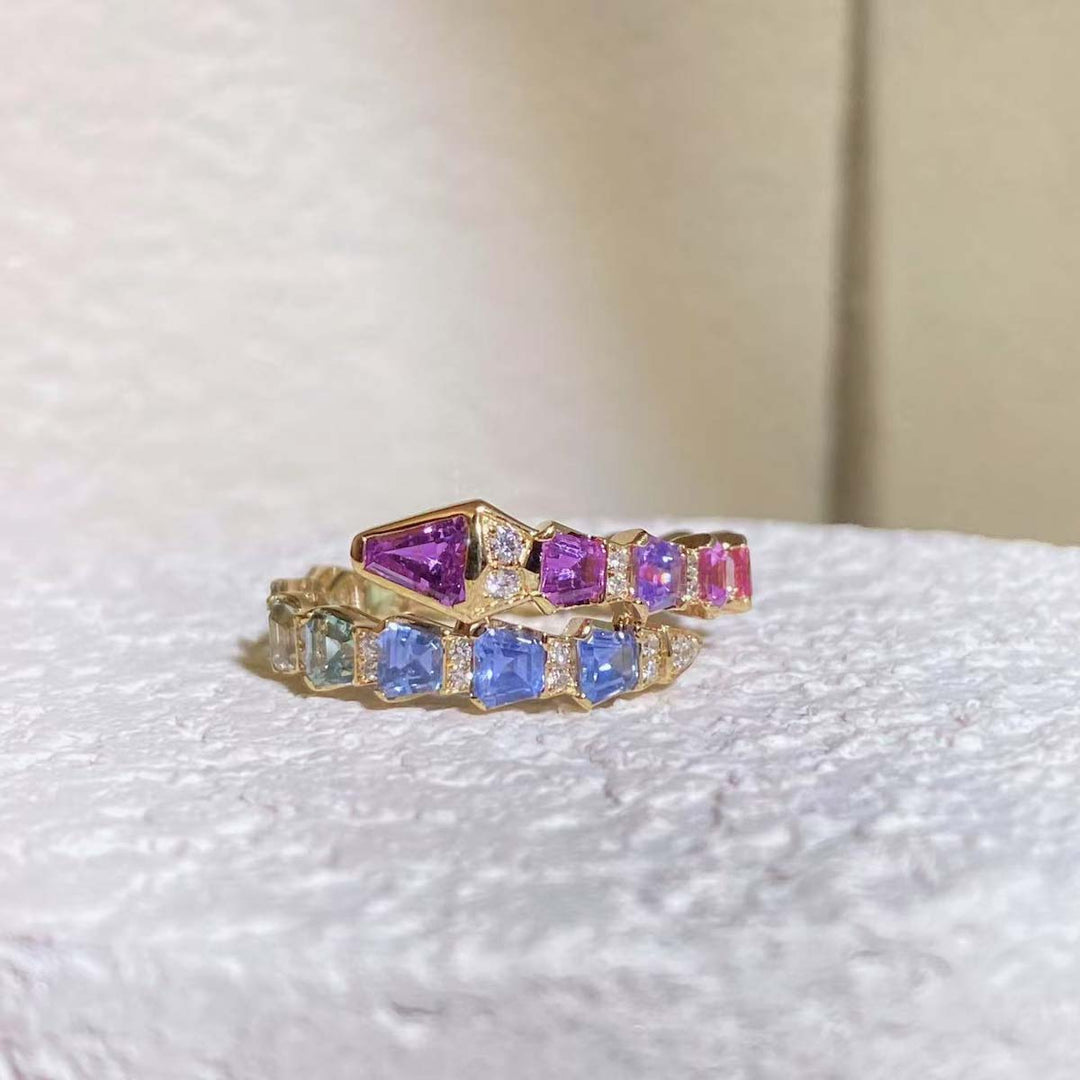 Colorful Sapphire Diamond Serpenti Ring D3.14ct d0.20ct.18K