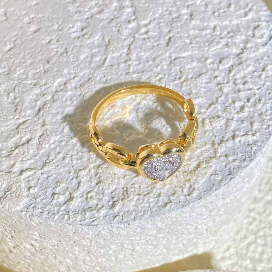 Natural White Diamond Heart Chain Style Ring D0.20ct d0.07ct,18K F-G VS