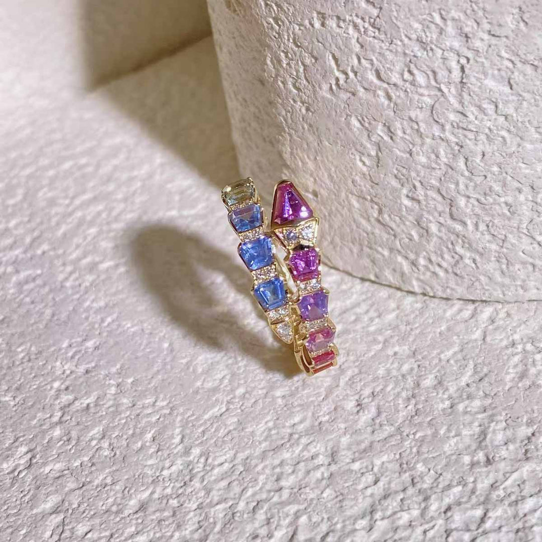 Colorful Sapphire Diamond Serpenti Ring D3.14ct d0.20ct.18K