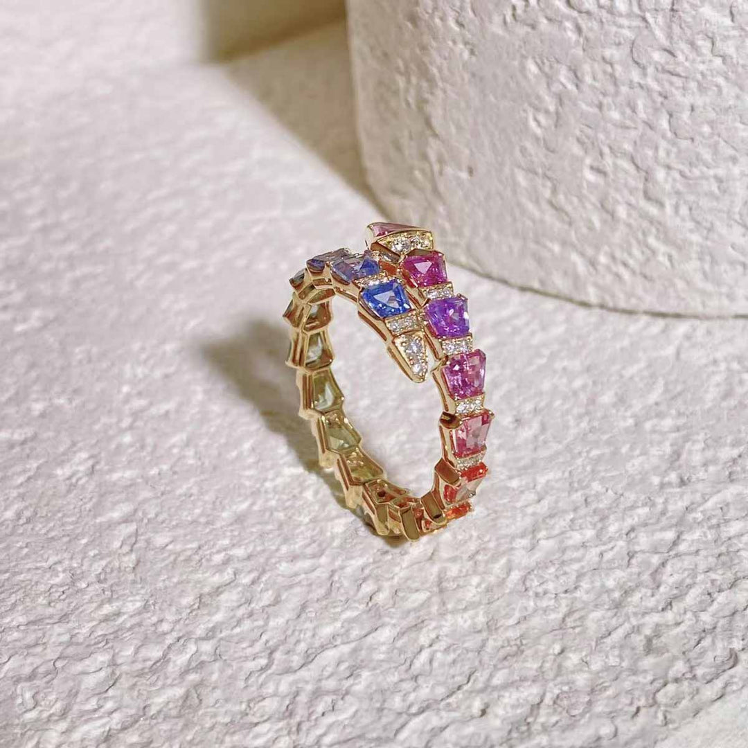 Colorful Sapphire Diamond Serpenti Ring D3.14ct d0.20ct.18K