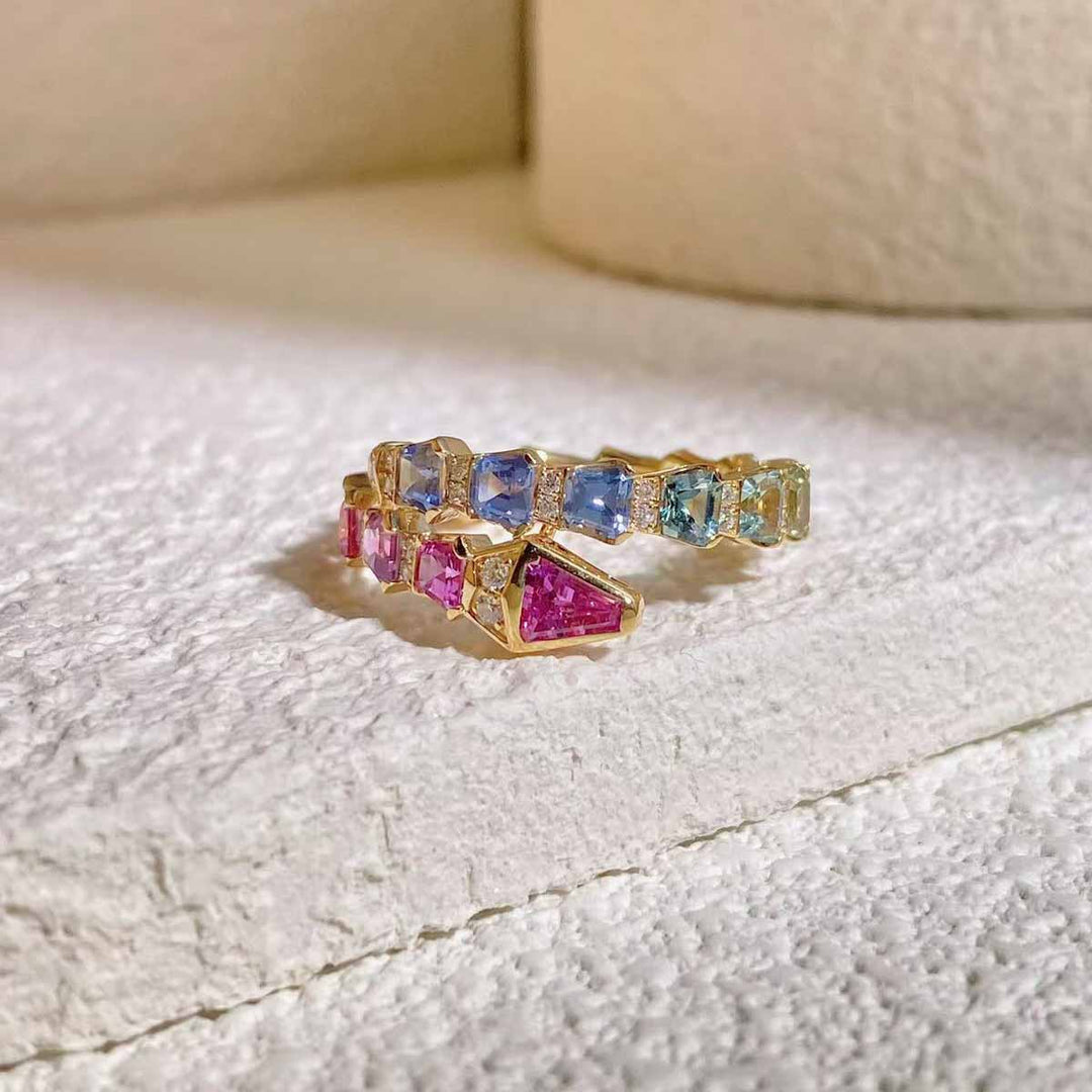 Colorful Sapphire Diamond Serpenti Ring D3.14ct d0.20ct.18K