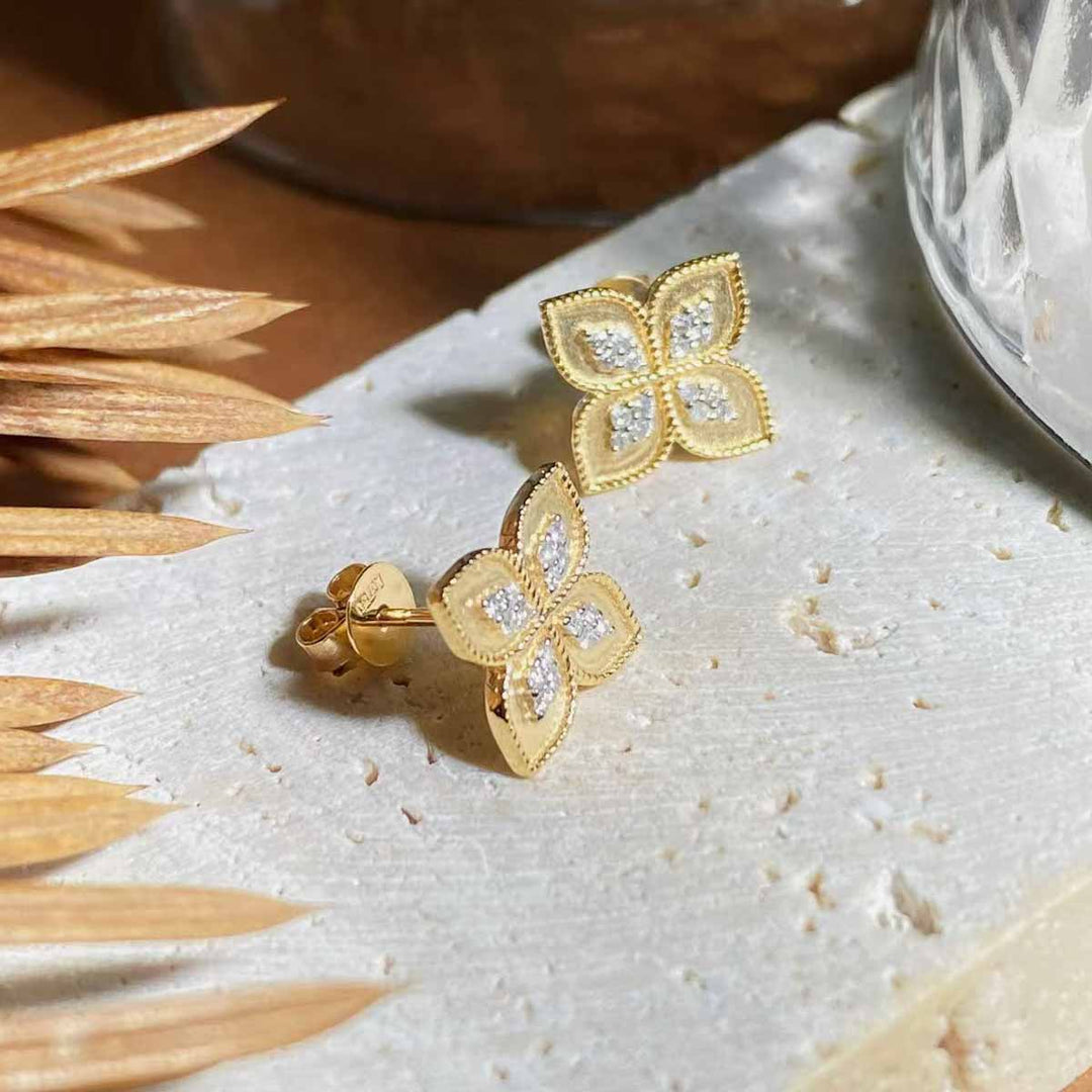 White Diamond Four Leaf Clover Earrings D0.14ct,18K
