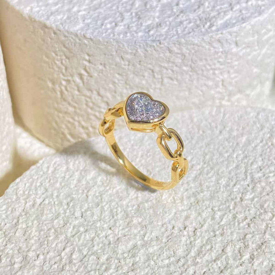 Natural White Diamond Heart Chain Style Ring D0.20ct d0.07ct,18K F-G VS