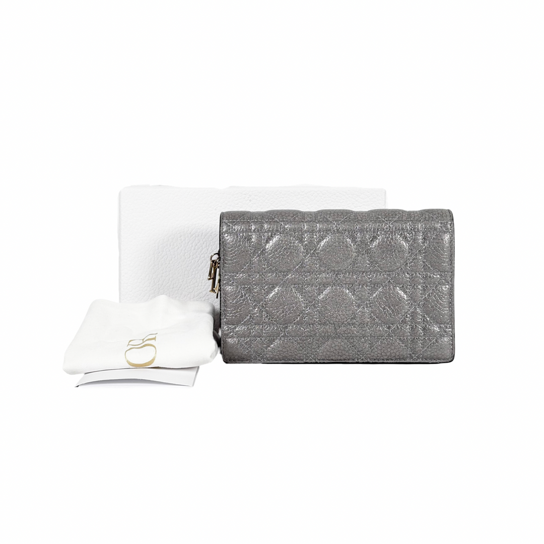Dior Lady Dior Wallet With Chain Bag  Silver