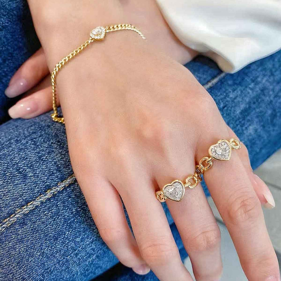 Natural White Diamond Heart Chain Style Ring D0.20ct d0.07ct,18K F-G VS