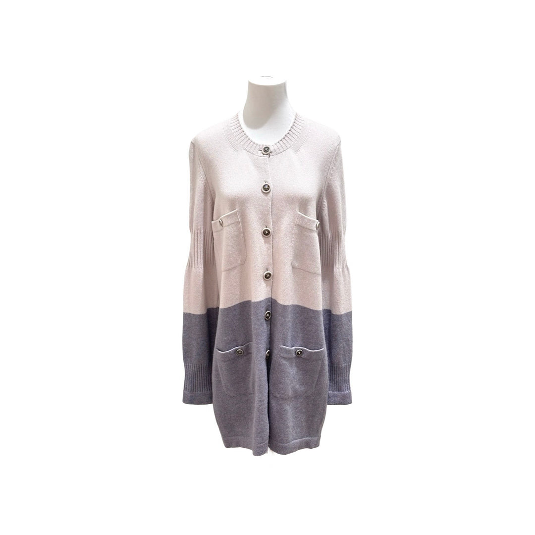 Chanel 15C Two-tone Grey/Cream Cashmere Cardigan 44