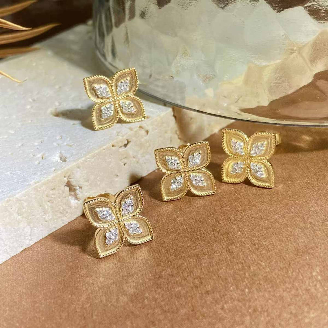 White Diamond Four Leaf Clover Earrings D0.14ct,18K