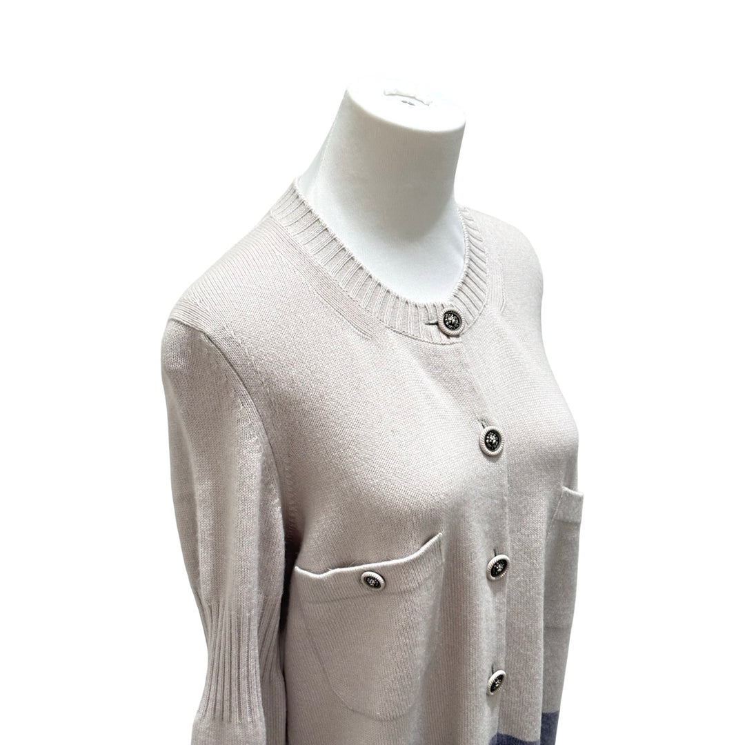 Chanel 15C Two-tone Grey/Cream Cashmere Cardigan 44
