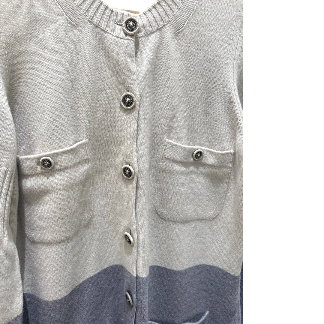 Chanel 15C Two-tone Grey/Cream Cashmere Cardigan 44