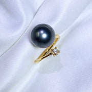Natural Tahitian Black Pearl Diamond Ring 11.8mm d0.1ct,18K