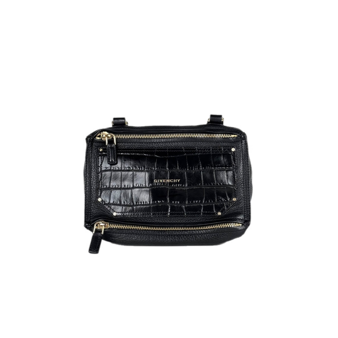 Givenchy Black Pandora Croc-Embossed Bag