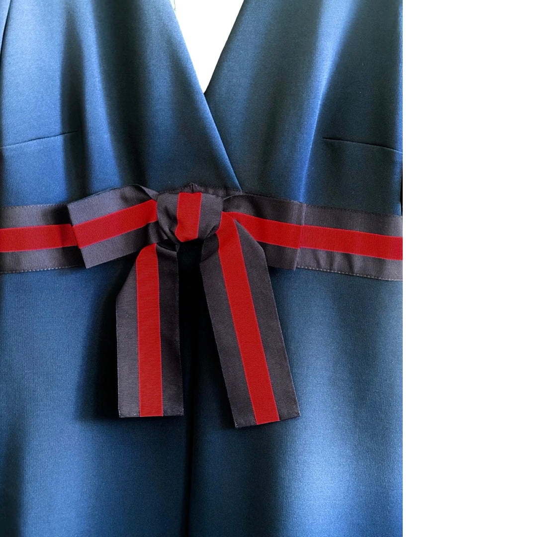 Gucci Grosgrain-Trimmed Navy V-neck Dress #S