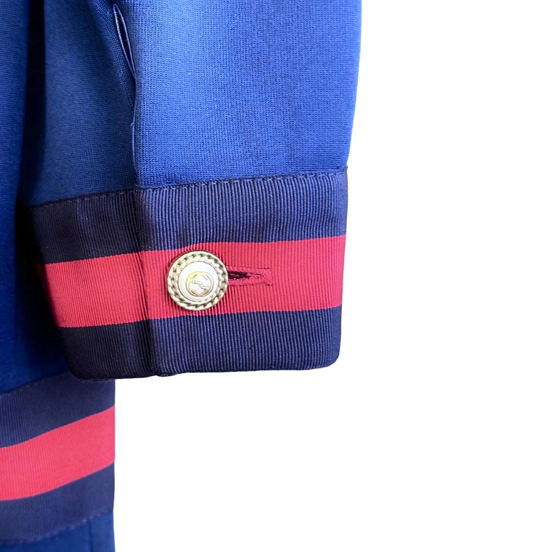 Gucci Grosgrain-Trimmed Navy V-neck Dress #S
