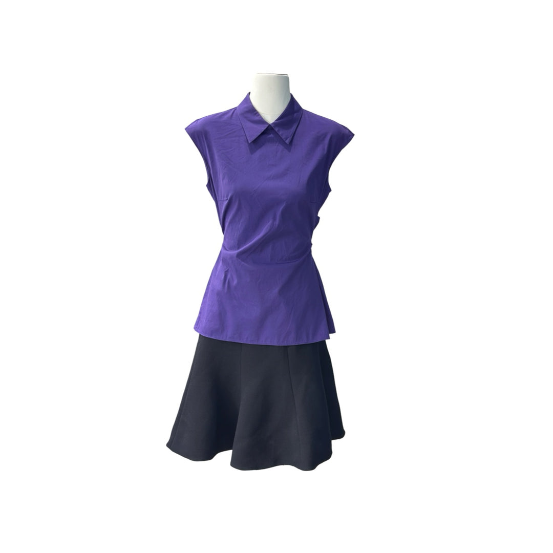 Prada Purple Sleeveless Shirt With A-Line Black Skirt Set #40 #38