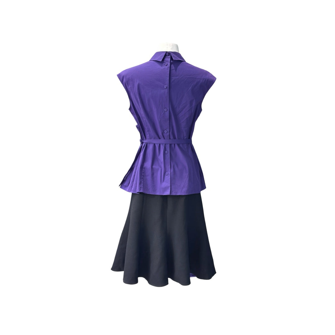 Prada Purple Sleeveless Shirt With A-Line Black Skirt Set #40 #38