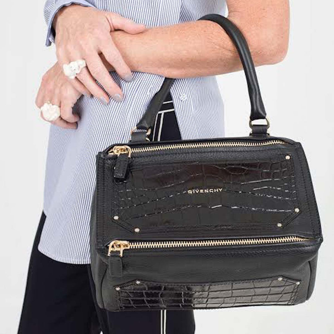 Givenchy Black Pandora Croc-Embossed Bag