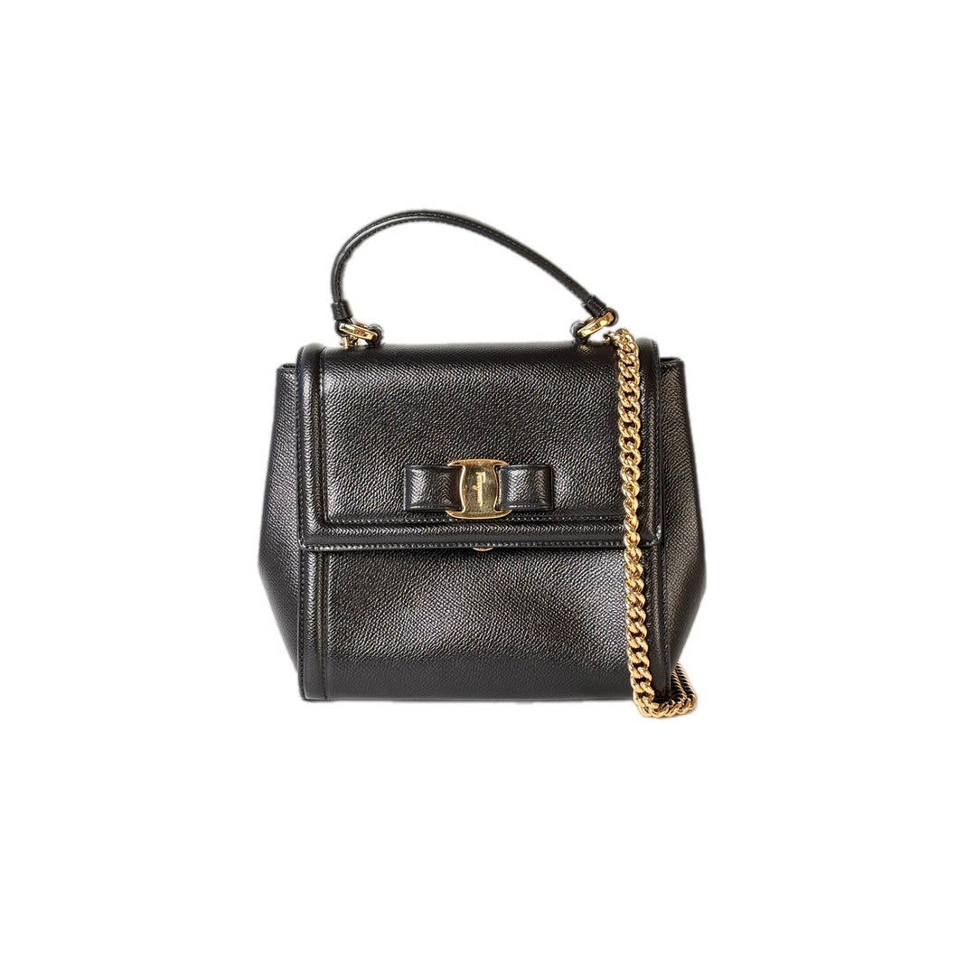 Ferragamo Black Leather Handle Bag
