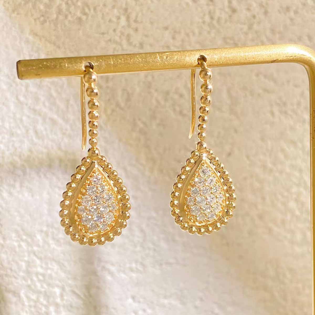 White Diamond Drop Hoop Earrings D0.52ct. 18K