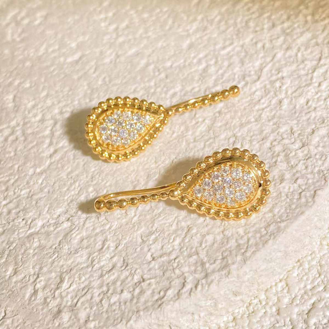 White Diamond Drop Hoop Earrings D0.52ct. 18K