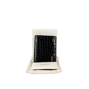 YSL Crocodile Embossed Calfskin Bi-Fold Wallet Black/Gold