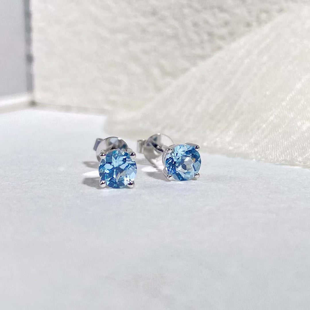 Aquamarine Round Earrings D0.70ct. 18K GRC