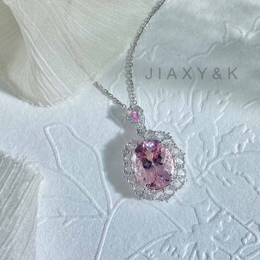 Morganite Diamond Necklace D4.54ct d0.45ct. 18K