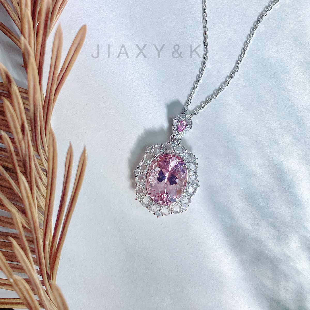 Morganite Diamond Necklace D4.54ct d0.45ct. 18K