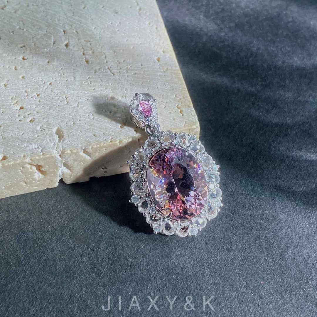 Morganite Diamond Necklace D4.54ct d0.45ct. 18K