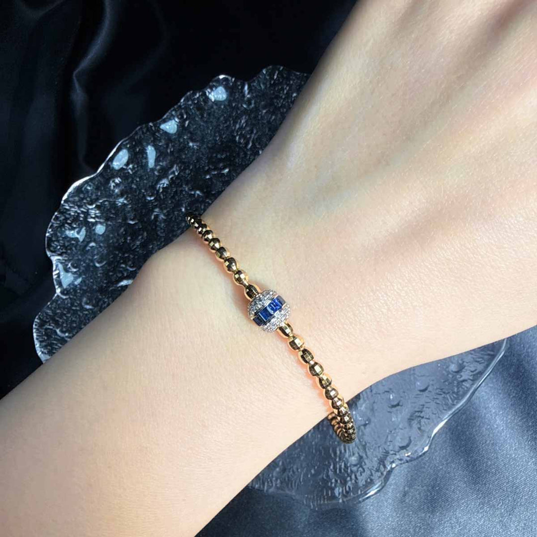 Natural Blue Sapphire Stone Bracelet 0.61ct, Diamond 0.24ct 18K Gold