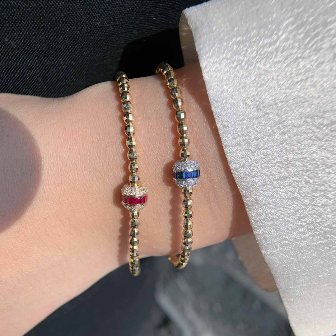 Natural Blue Sapphire Stone Bracelet 0.61ct, Diamond 0.24ct 18K Gold