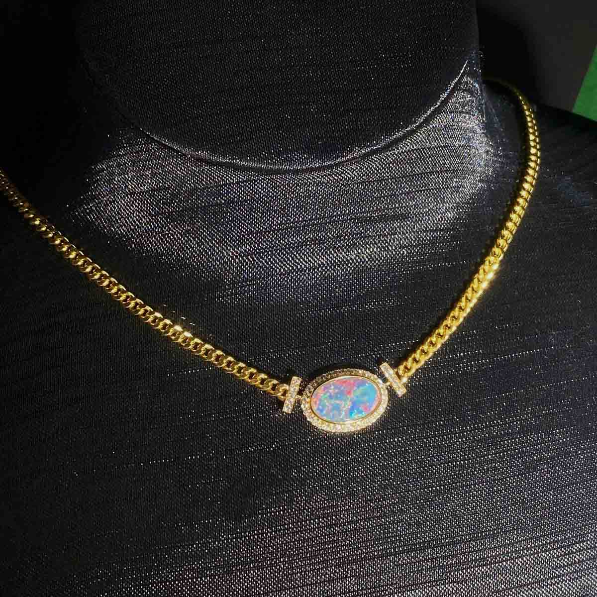Australia Black Opal Necklace D2.35ct d0.25ct,18K