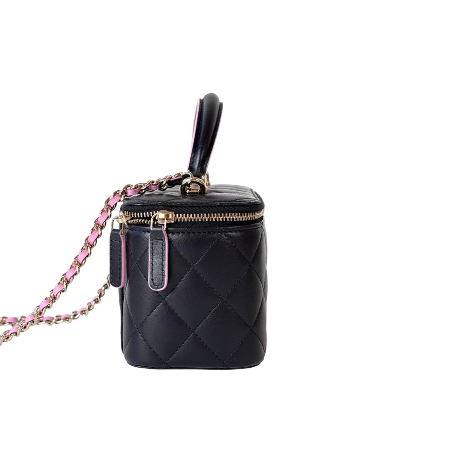 Chanel Vanity Box Bag Black Lambskin With Pink