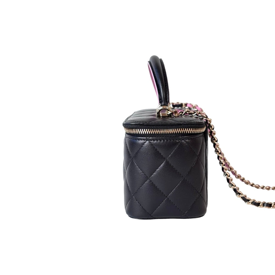 Chanel Vanity Box Bag Black Lambskin With Pink
