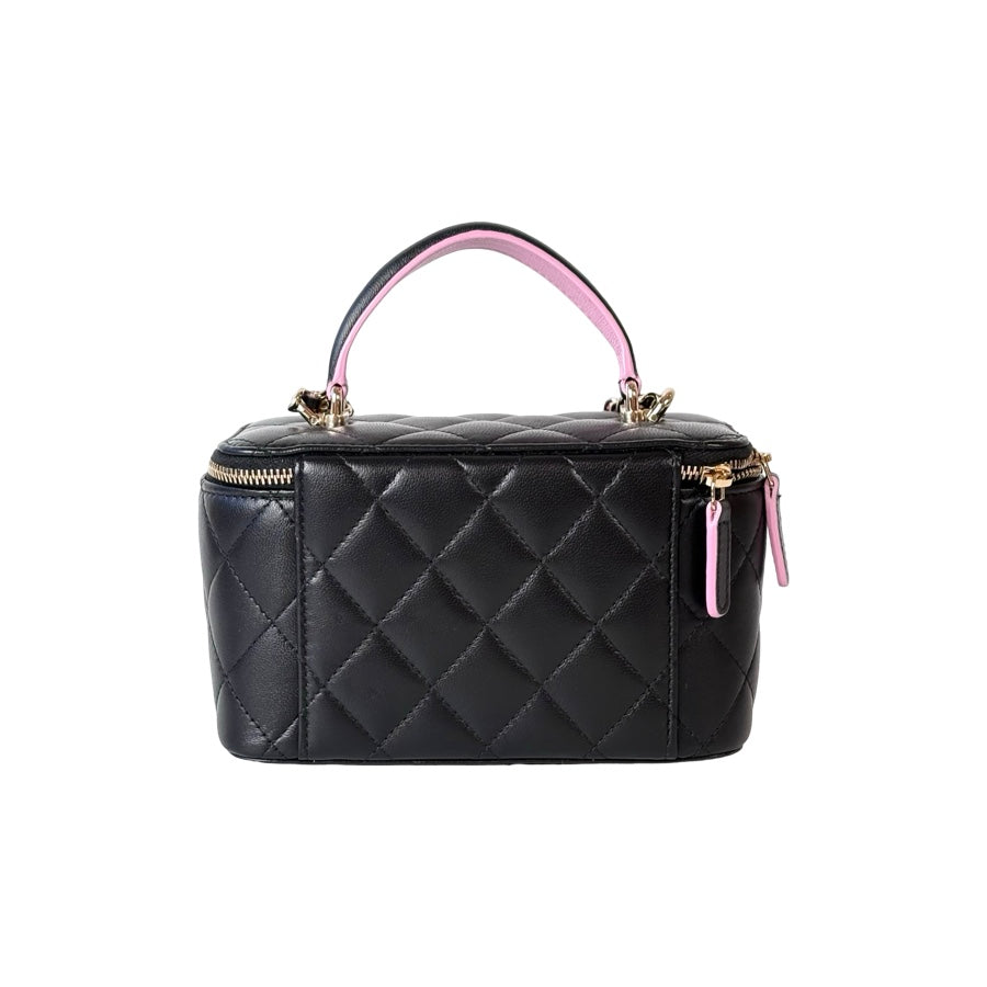 Chanel Vanity Box Bag Black Lambskin With Pink