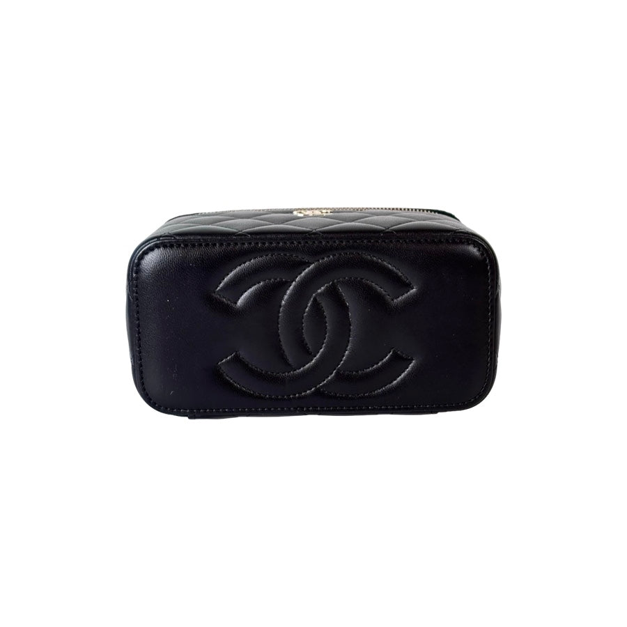 Chanel Vanity Box Bag Black Lambskin With Pink