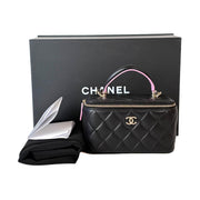Chanel Vanity Box Bag Black Lambskin With Pink