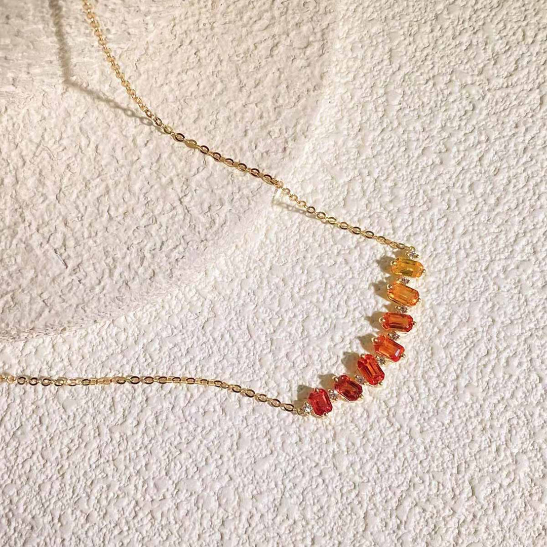 Natural Multi colored Sapphires Diamond Necklace D2.12ct d0.12ct. 18K Gold
