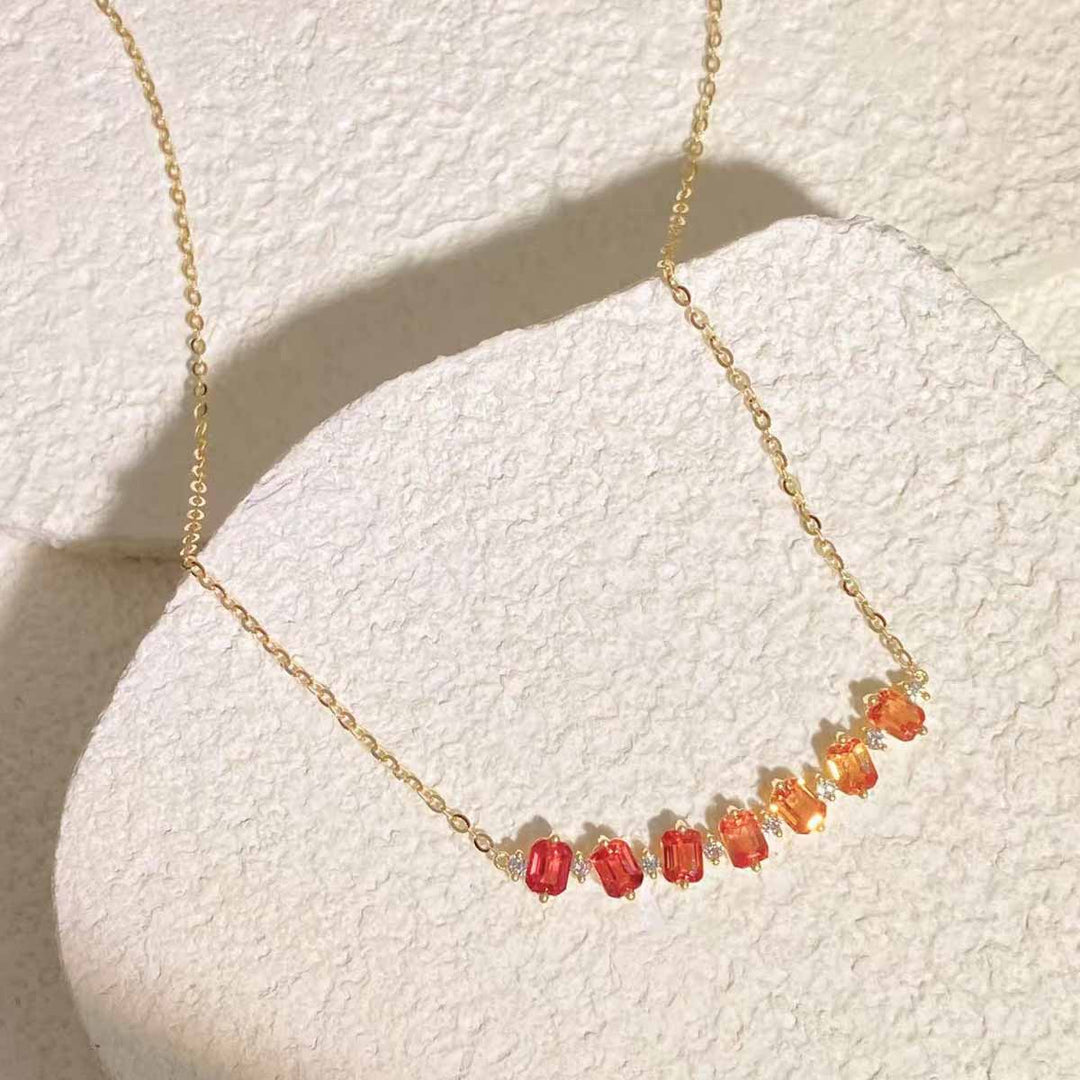 Natural Multi colored Sapphires Diamond Necklace D2.12ct d0.12ct. 18K Gold